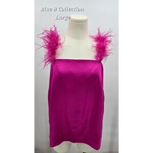 Blue B Collection Barbiecore y2k Party Glam Fushia Satin Feather Strap Tank